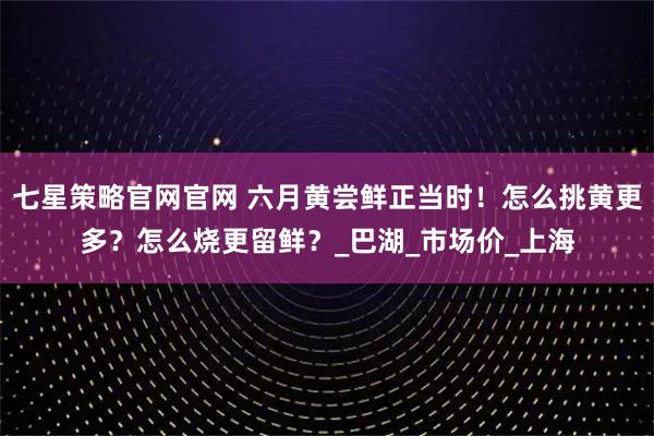 七星策略官网官网 六月黄尝鲜正当时！怎么挑黄更多？怎么烧更留鲜？_巴湖_市场价_上海